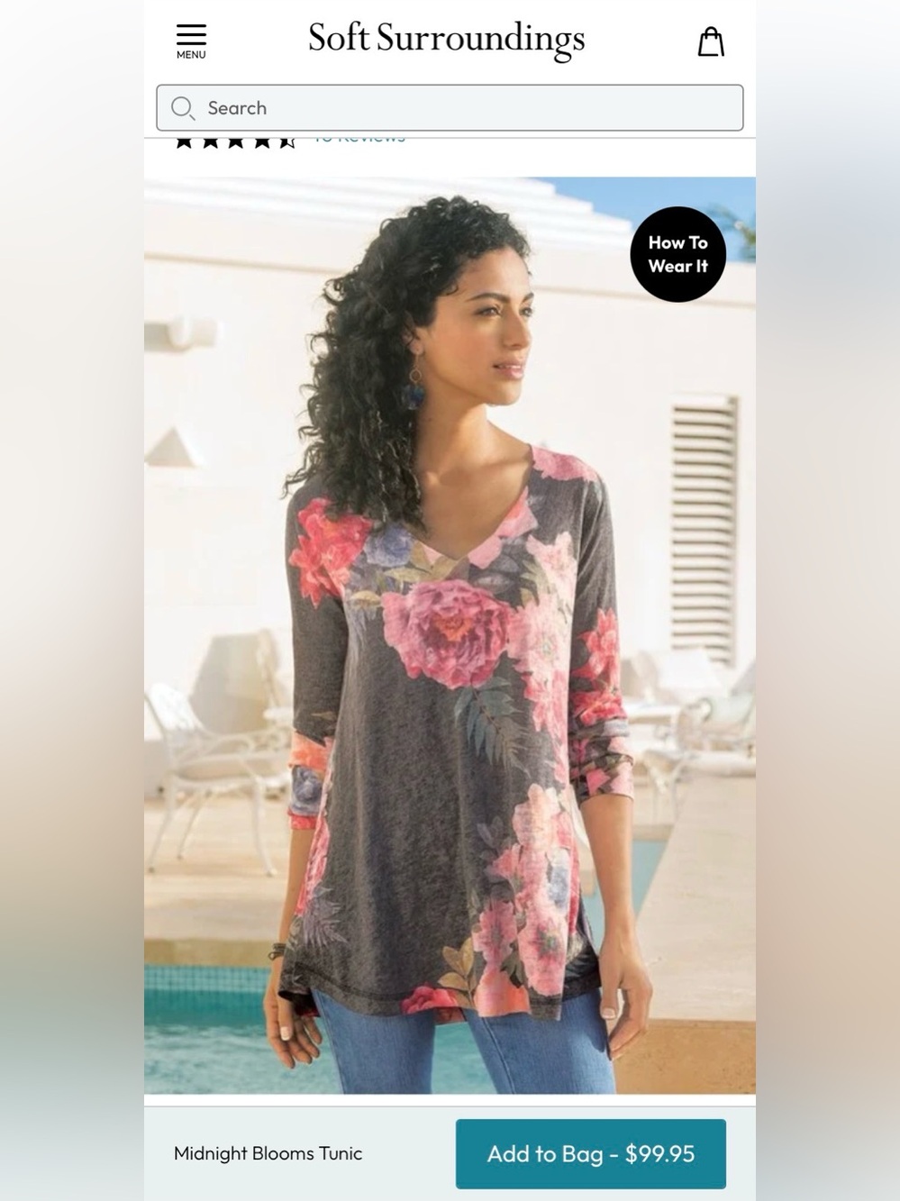 Soft Surroundings Charcoal Floral V-Neck Long Sleeve Top.Bundle 2 or more & save